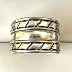 Sterling Silver Stamped Design Wide Cigar Band Ring size 5